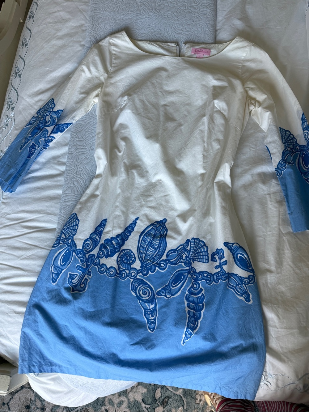 Lilly Pulitzer White & Blue Seashell Print Shift Dress